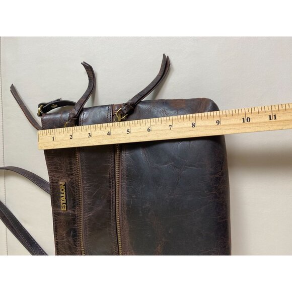 Estalon Brown Leather Crossbody Bag Zip Adjustable Strap OS 9"X 9" Boho Rustic - Picture 4 of 16